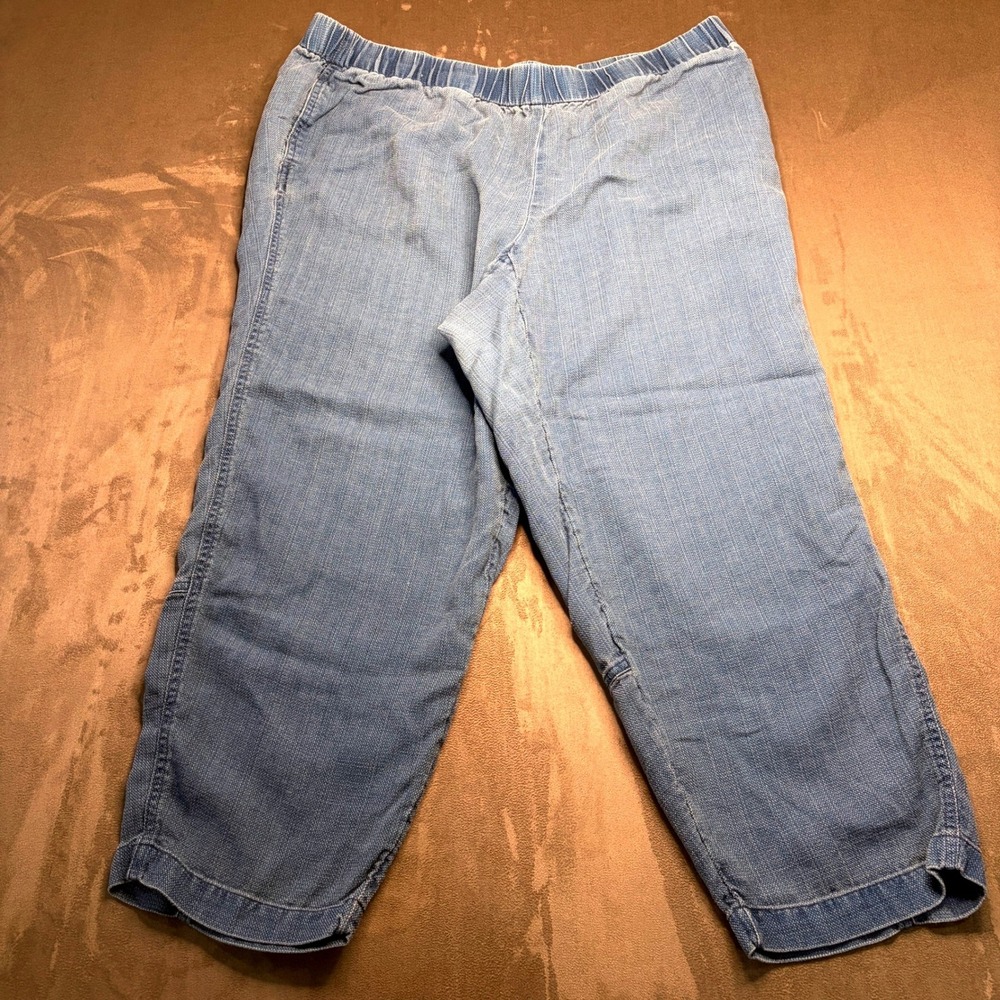 Pure Jill Indigo Cropped Pants Women XL Petite Blue Tencel Elastic Waist Pull On